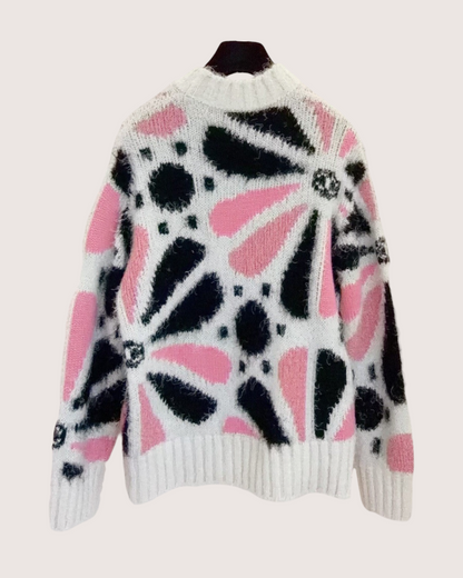 Chanel 23K Cashmere Floral Sweater Beige/Ecru, Black, Pink FR 36