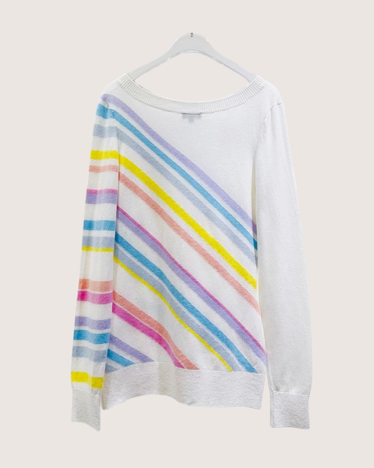 Chanel 19C Cashmere Rainbow Striped Sweater White, Multicolor FR 34