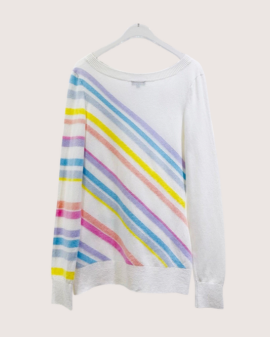 Chanel 19C Cashmere Rainbow Striped Sweater White, Multicolor FR 34