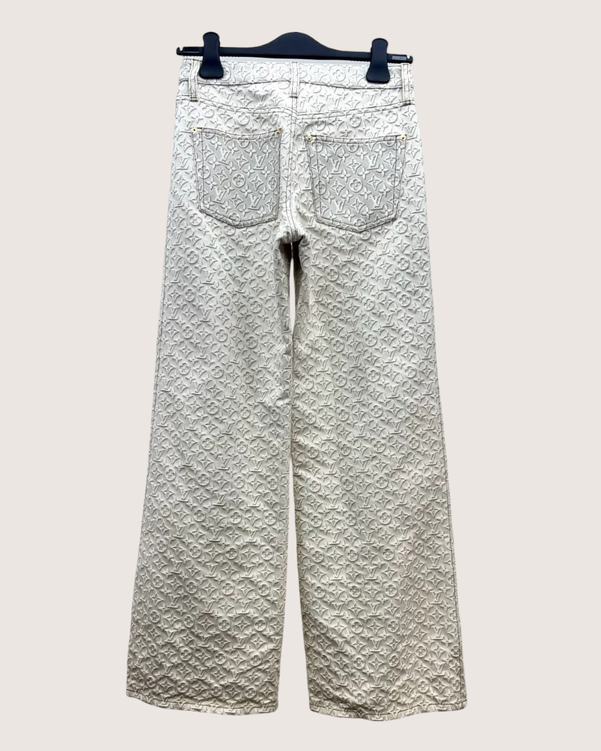 Louis Vuitton 3D Monogram Wide-Leg Denim Jeans Beige/Ecru FR 36