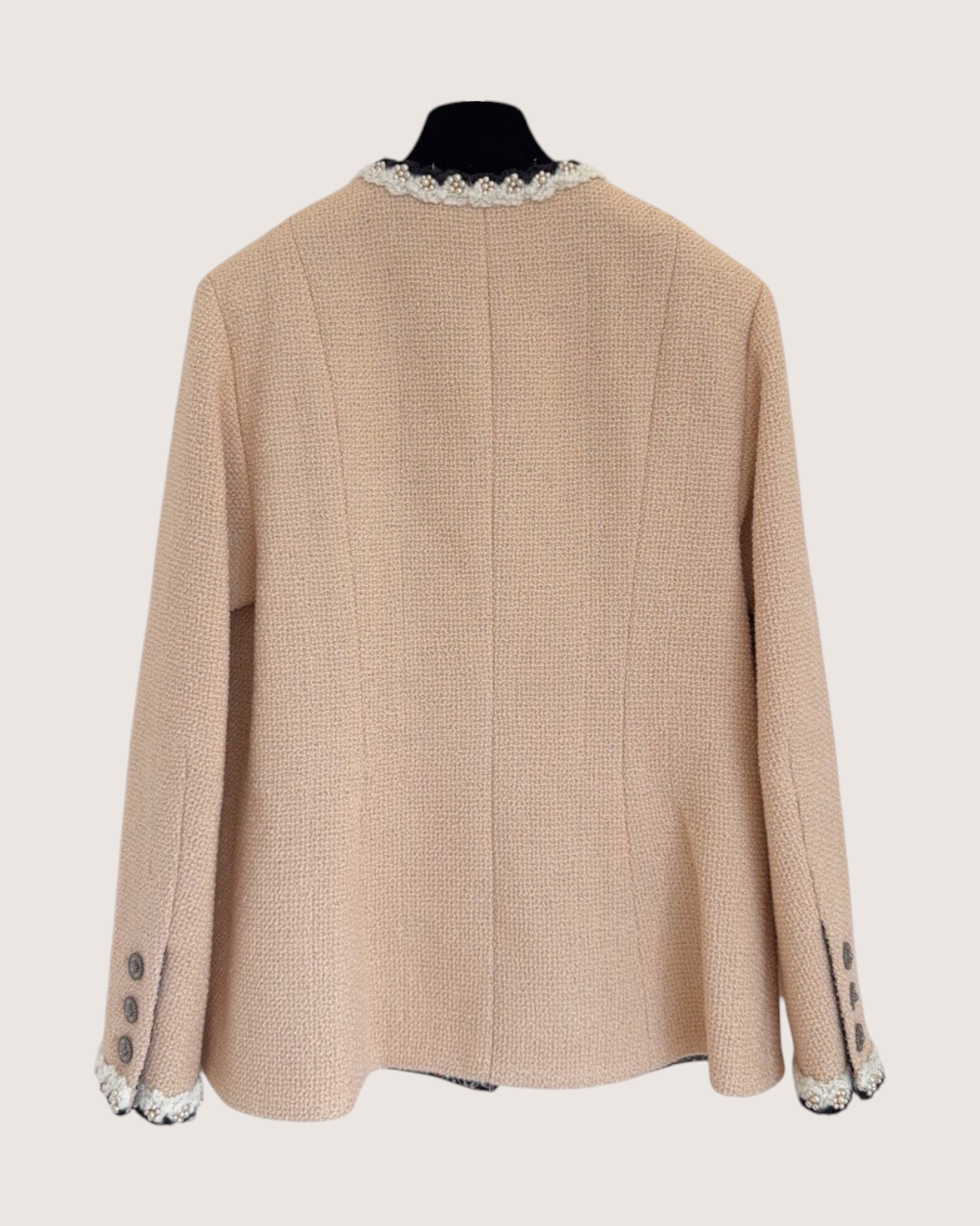 Chanel 24A Pearl-Trim Tweed Four-Pocket Jacket Beige/Ecru, Black, White FR 34