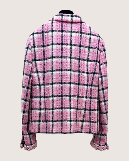 Chanel 24S Checked Tweed Jacket Pink, White, Black FR 34