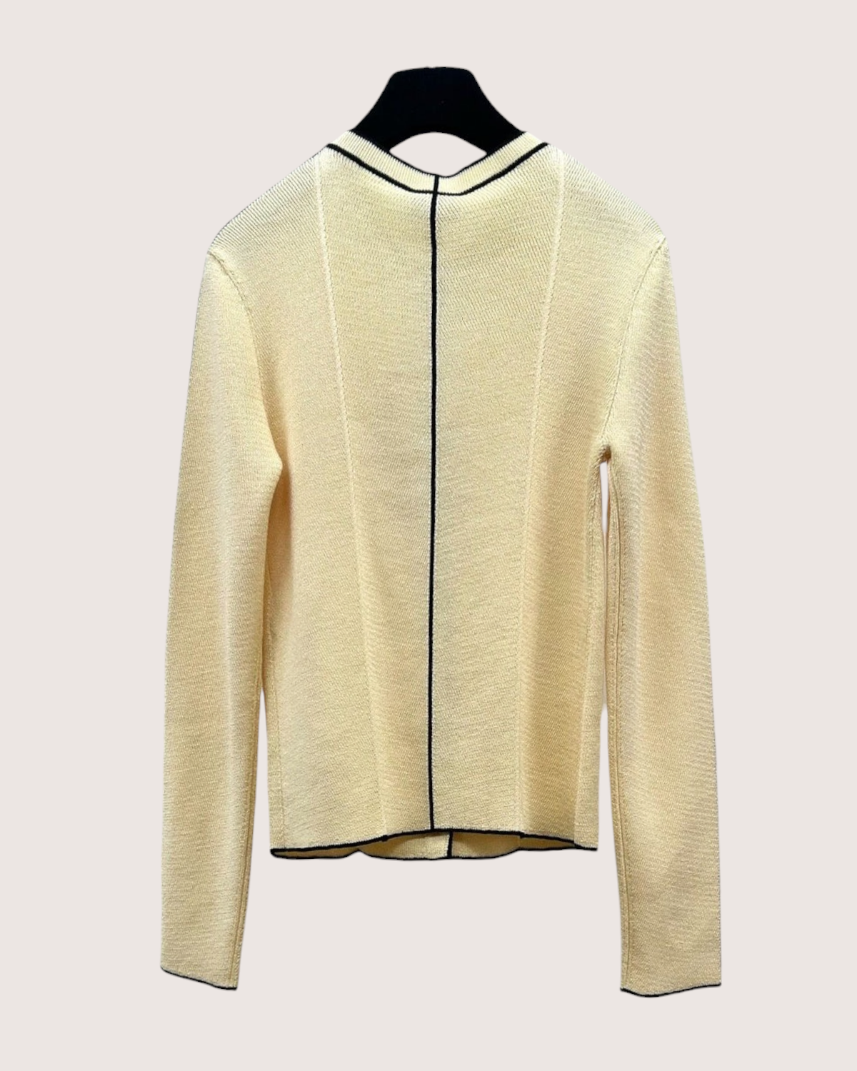 Chanel 26B Wool Black-Trim Cardigan Beige/Ecru, Black FR 34