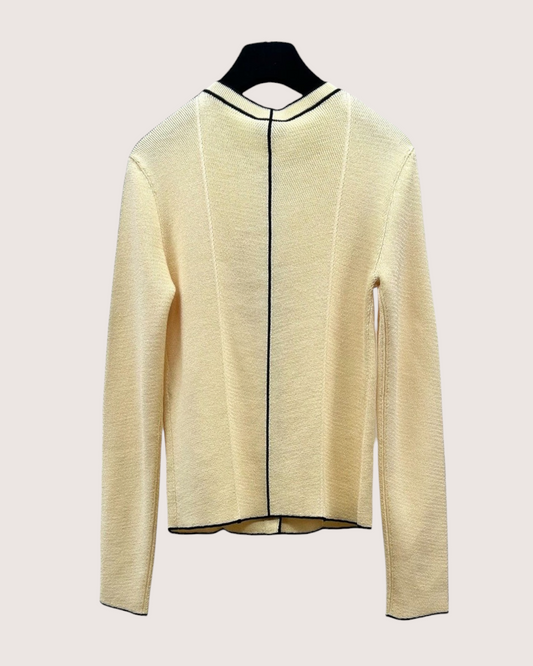 Chanel 26B Wool Black-Trim Cardigan Beige/Ecru, Black FR 34