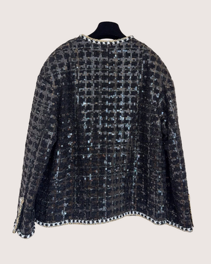 Chanel 21S Sequin Tweed Four-Pocket Jacket Black, Gold, Multicolor FR 40