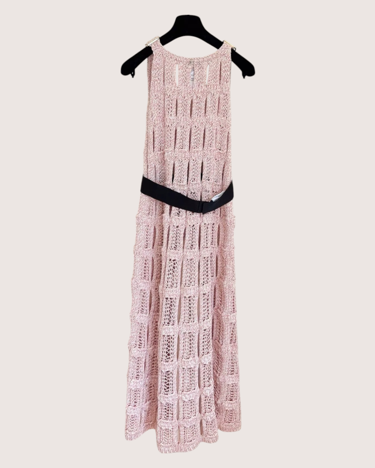 Chanel 25S Openwork Belted Dress Pink, Black One Size