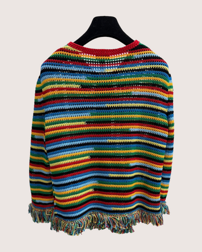 Chanel 26M Coco Beach Striped Crochet Cardigan Red, Blue, Multicolor FR 38