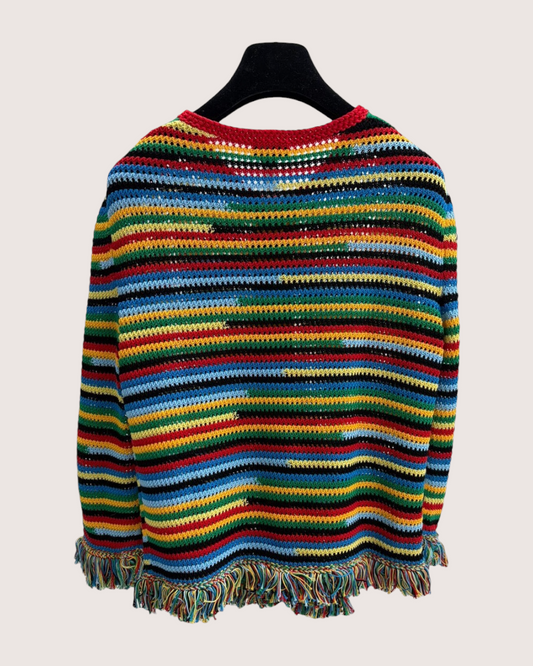 Chanel 26M Coco Beach Striped Crochet Cardigan Red, Blue, Multicolor FR 38