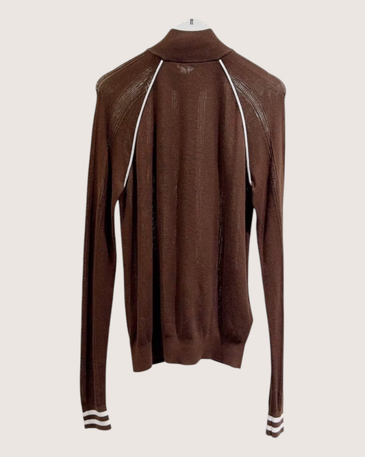 Miu Miu Striped Zip-Up Cardigan Brown, White FR 36
