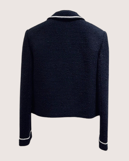 Celine Cropped Contrast-Trim Tweed Jacket Black, White FR 34