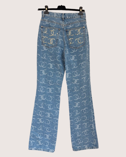 Chanel 23B CC Straight Denim Jeans Blue FR 34