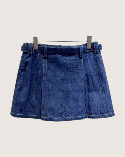 Miu Miu Denim Belted Mini Skirt Blue FR 38