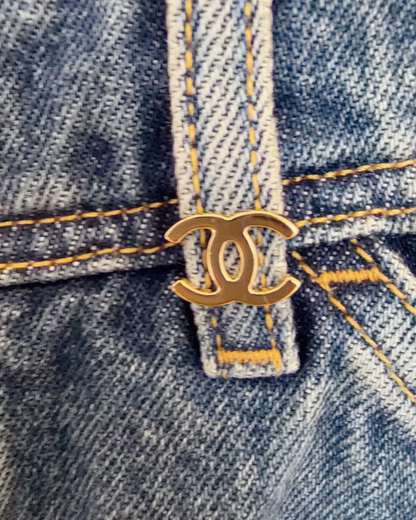 Chanel 26B CC-Embroidered Straight Denim Jeans Blue FR 38