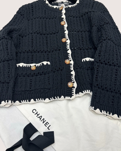 Chanel 26P Openwork Cardigan Black, Beige/Ecru FR 38