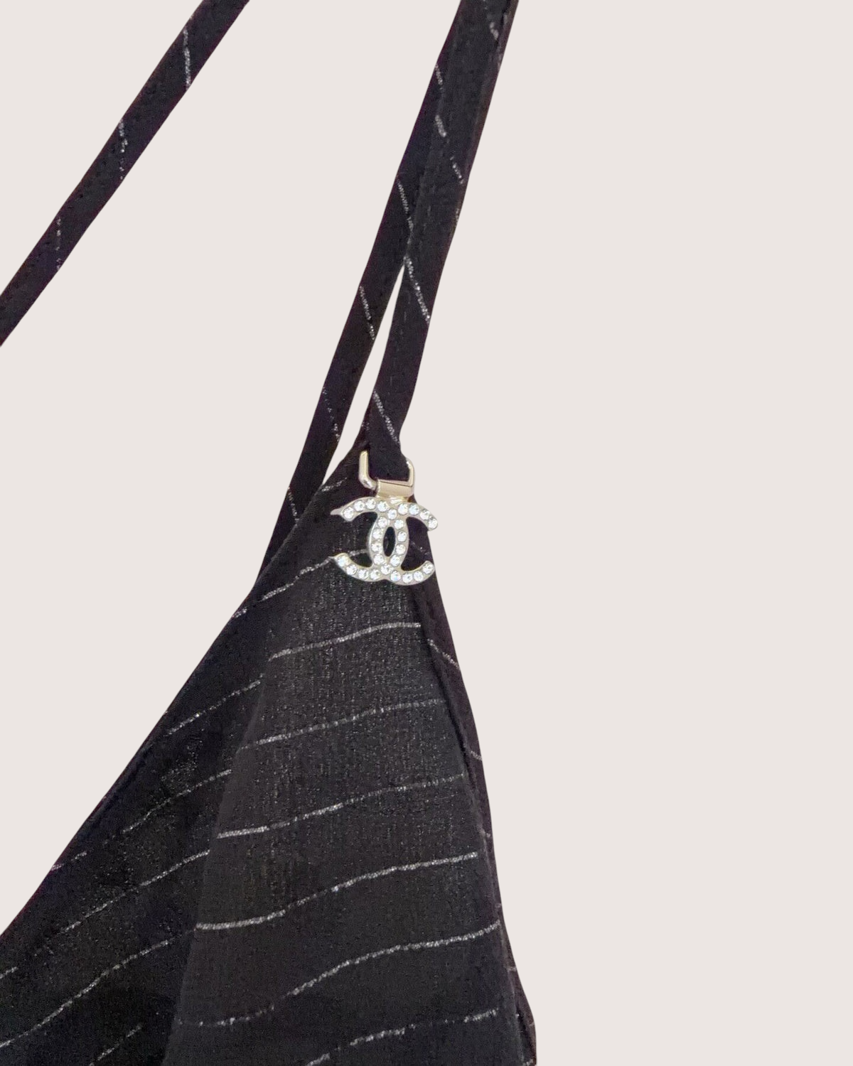 Chanel 23P Striped Crystal CC Camisole Top Black, Silver FR 36