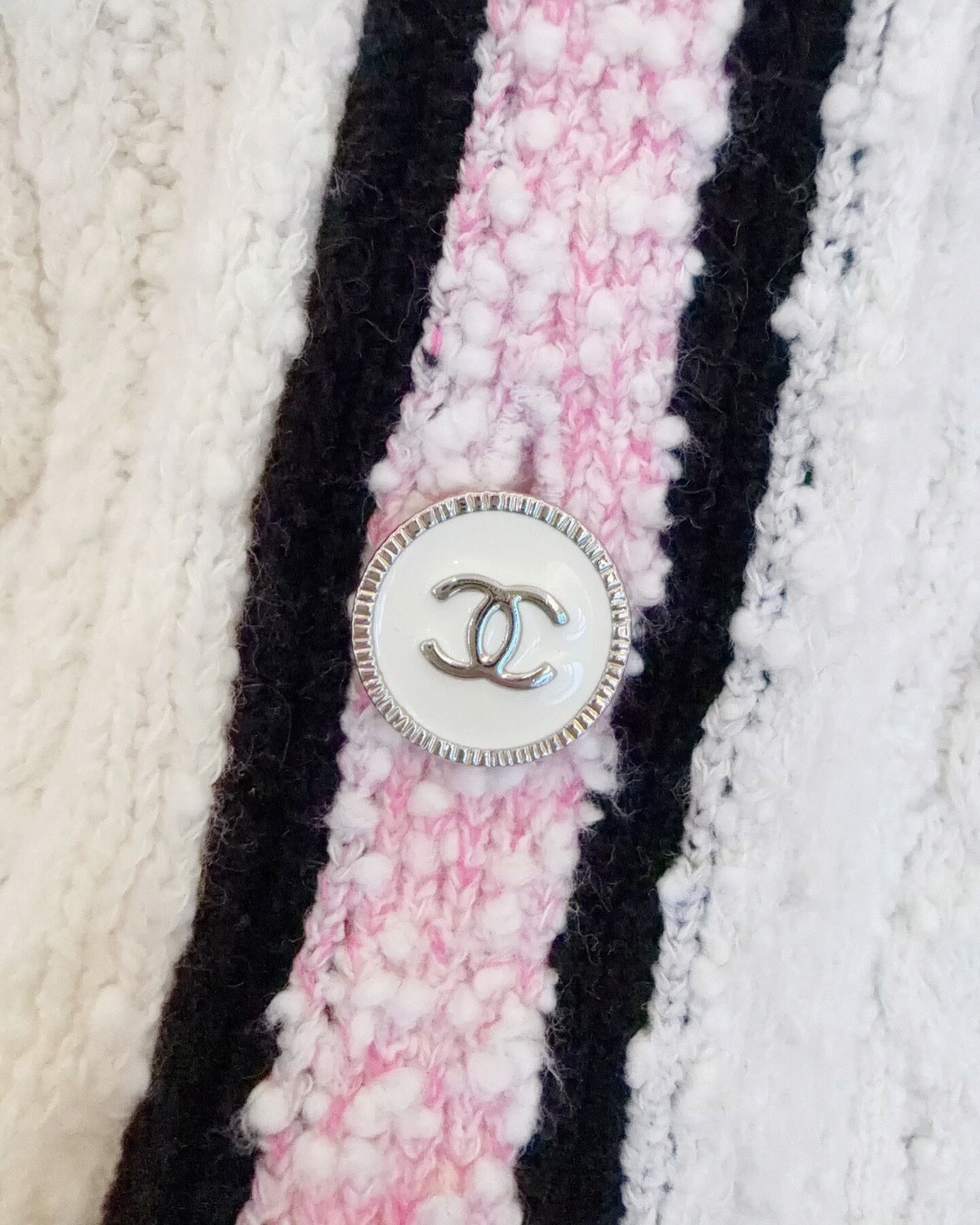Chanel 24P Cable Cardigan White, Pink, Black FR 38