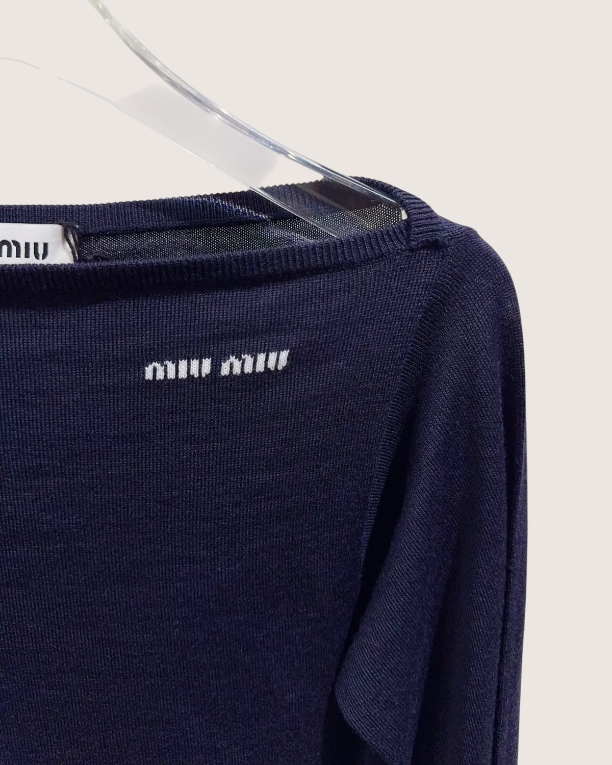 Miu Miu Off-Shoulder Wool Top Navy FR 38