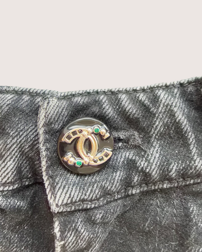 Chanel 26A CC Wide-Leg Denim Jeans Black FR 36