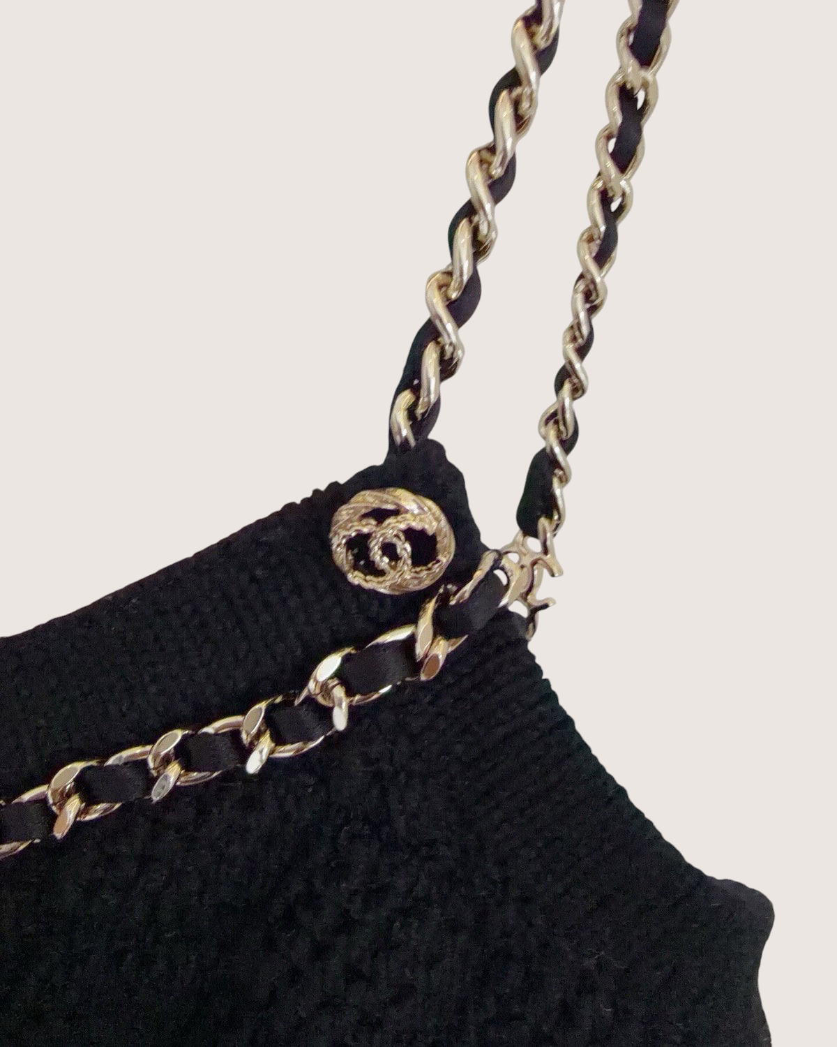 Chanel 23B Cashmere Chain-Trim Mini Dress Black, Gold FR 34