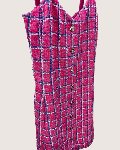 Chanel 24P Tweed Strappy Mid-Length Dress Pink, Blue, White FR 36