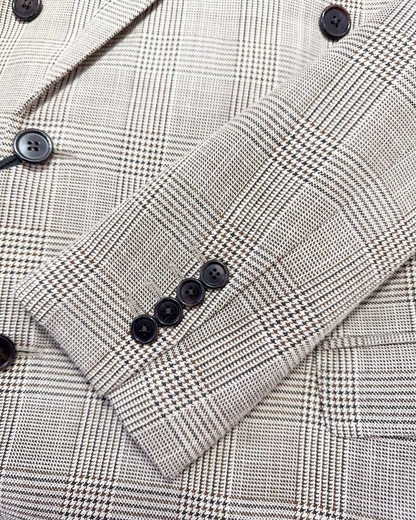 Celine Wool Prince of Wales Plaid Jacket Beige/Ecru, Brown FR 38