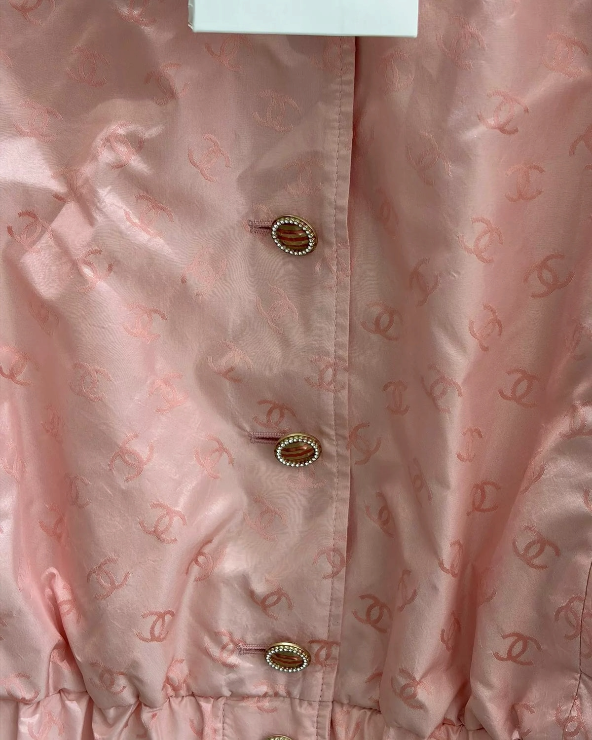 Chanel 26C Silk Cropped Logo CC Shirt Pink FR 36