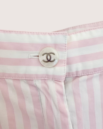 Chanel 24M Coco Beach Sequin CC Striped Shorts Pink, White FR 34