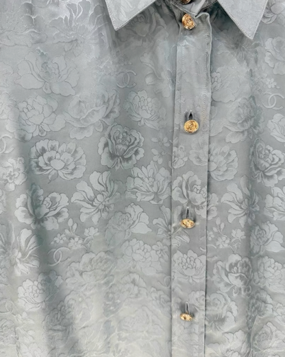 Chanel 25A Camellia Pattern Sleeveless Shirt Green, Blue FR 34