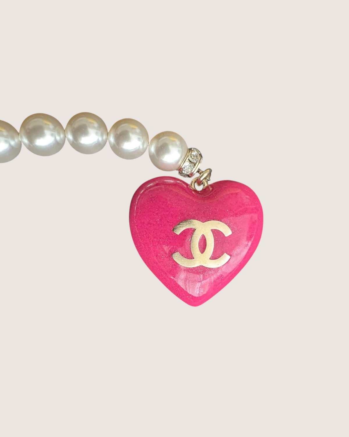 Chanel 23S Pearl Heart-Charm Necklace Pink, Gold, White One Size