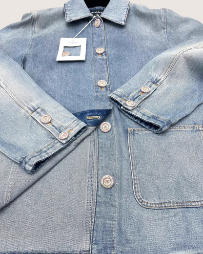 Chanel 24K Washed Denim Jacket Blue FR 34