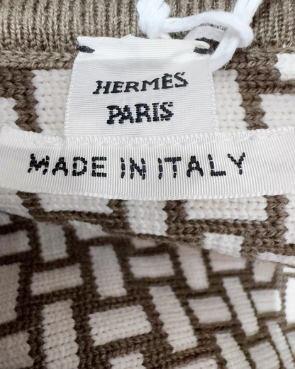 Hermès Monogram Wool Zip-Up Jacket Brown, Beige/Ecru FR 34