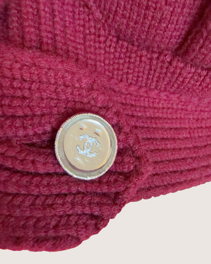 Chanel 25C Ribbed Two-Pocket Cardigan Burgundy FR 36