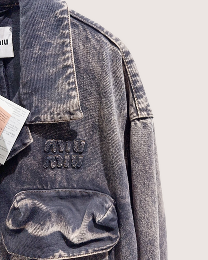 Miu Miu Distressed Denim Four-Pocket Jacket Grey, Brown IT 42