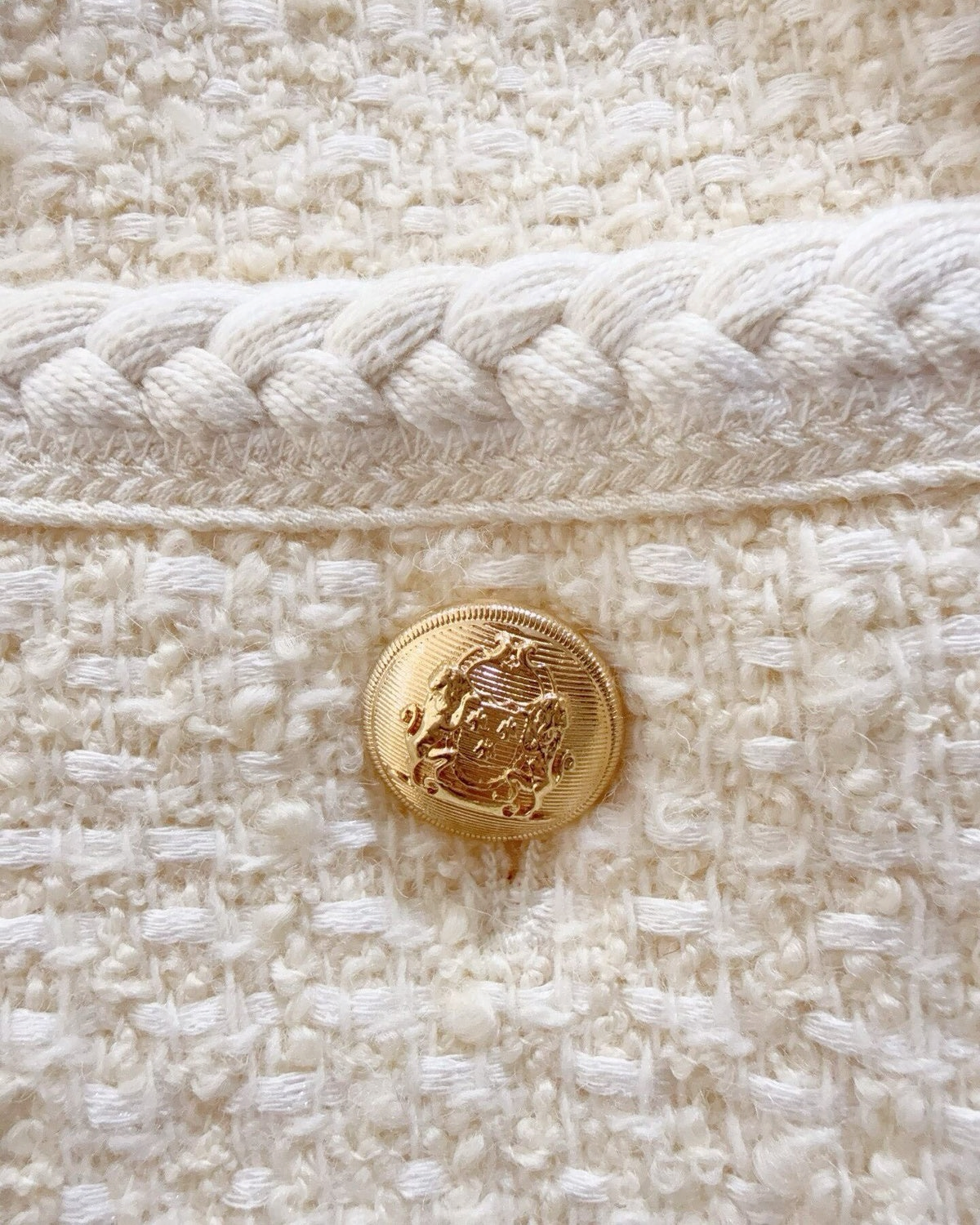 Celine Tweed Cropped Jacket Beige/Ecru FR 38