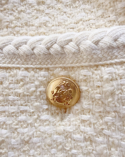 Celine Tweed Cropped Jacket Beige/Ecru FR 38