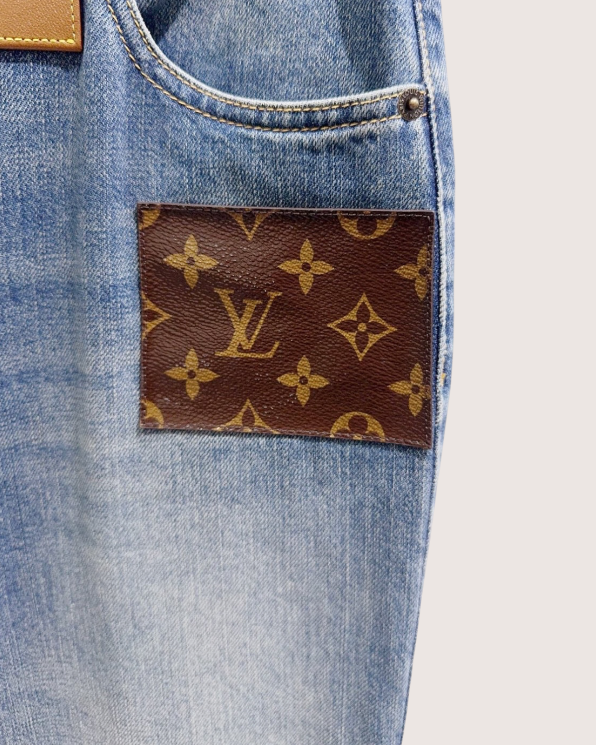 Louis Vuitton Monogram Slim High-Waisted Jeans Blue, Brown, Beige/Ecru FR 32