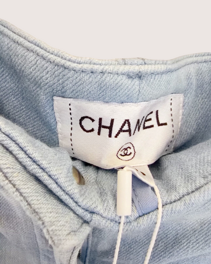 Chanel 26C Wide-Leg Denim Jeans Blue, White FR 38