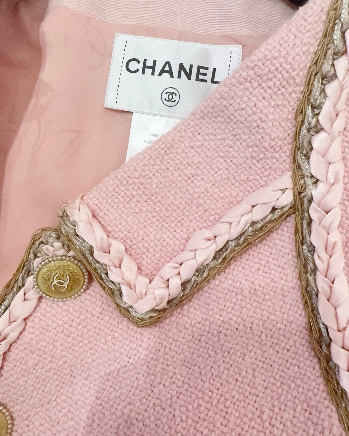 Chanel 16C Braid-Trim Jacket Pink, Beige/Ecru, Gold FR 36