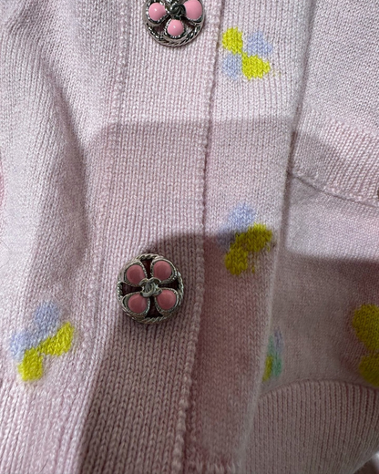Chanel 24P Cashmere CC Clover Cardigan Pink, Multicolor FR 38