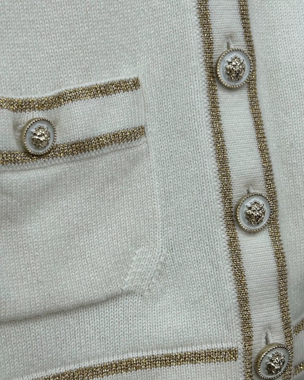 Chanel 26C Cashmere Cardigan White, Gold, Beige/Ecru FR 34