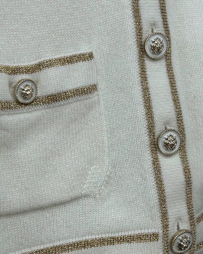 Chanel 26C Cashmere Cardigan White, Gold, Beige/Ecru FR 34