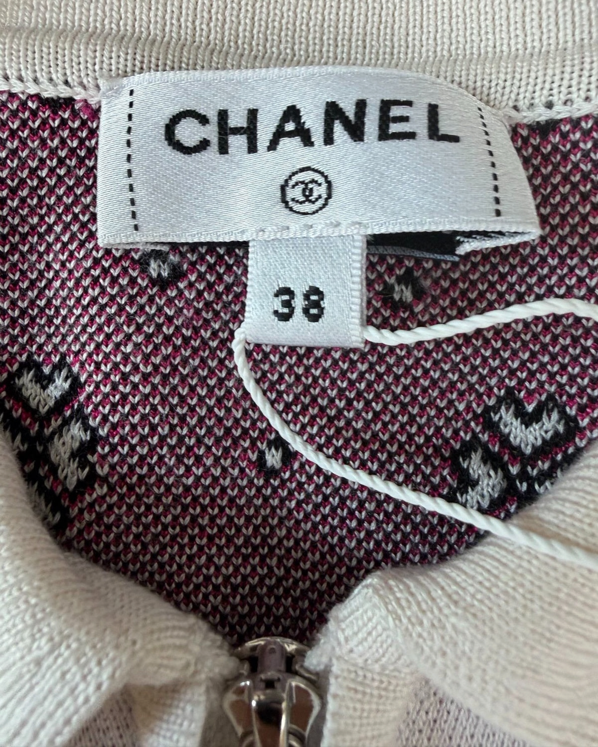 Chanel 23P CC Logo Zip-Up Polo Top Beige/Ecru, Burgundy, Black, Multicolor FR 38