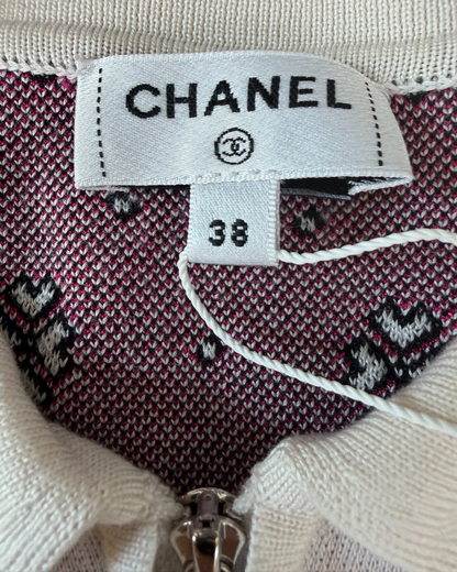 Chanel 23P CC Logo Zip-Up Polo Top Beige/Ecru, Burgundy, Black, Multicolor FR 38