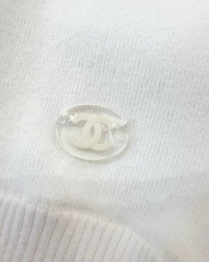 Chanel 18S Crystal Cutout Short-Sleeve Sweater White FR 34