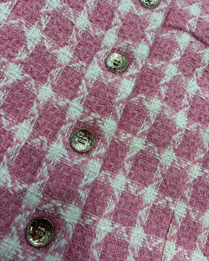 Chanel 25B Tweed Plaid Jacket Pink, White FR 38
