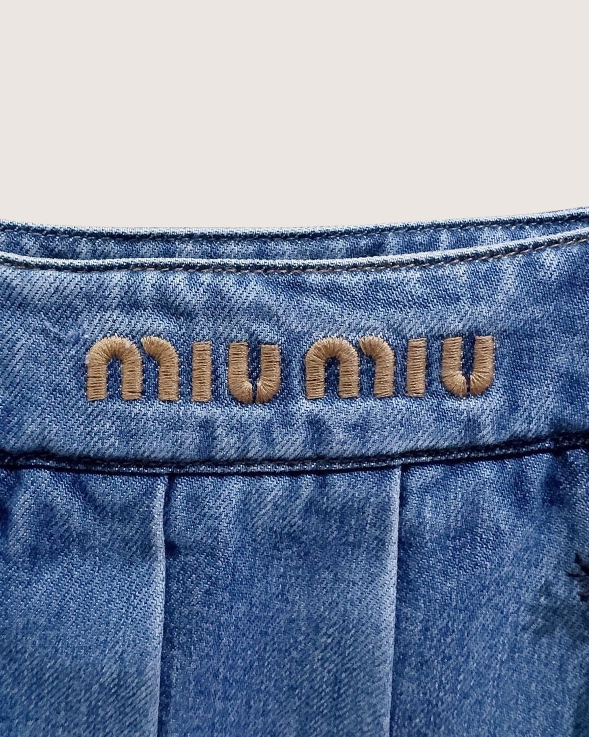 Miu Miu Pleated Denim Logo Mini Skirt Blue IT 36