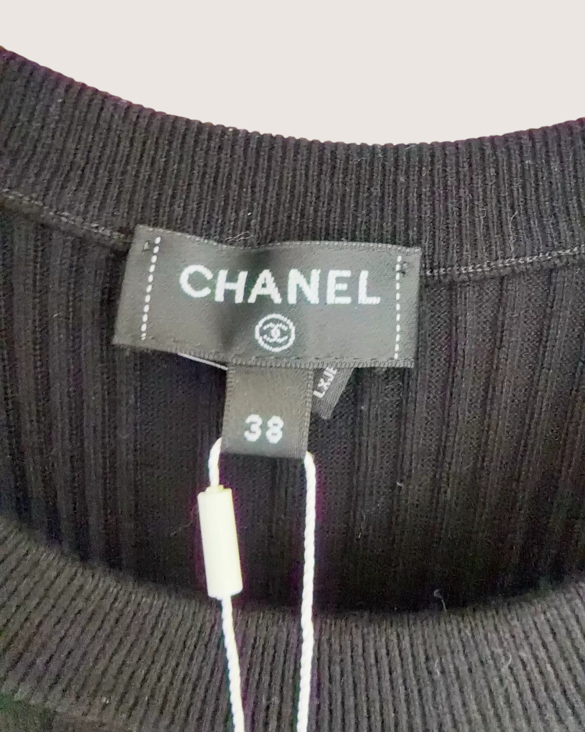Chanel 25P CC Ribbed Mini Dress Black FR 38