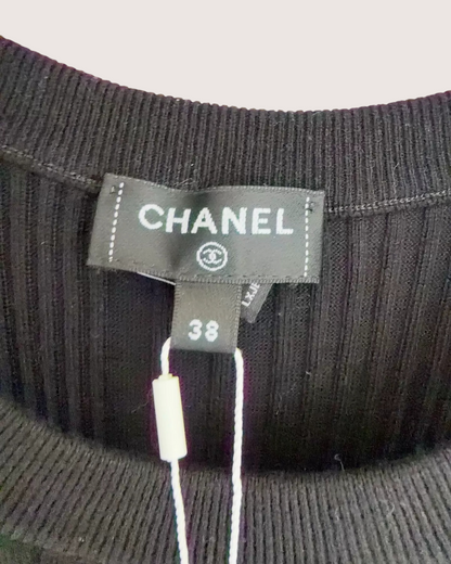 Chanel 25P CC Ribbed Mini Dress Black FR 38
