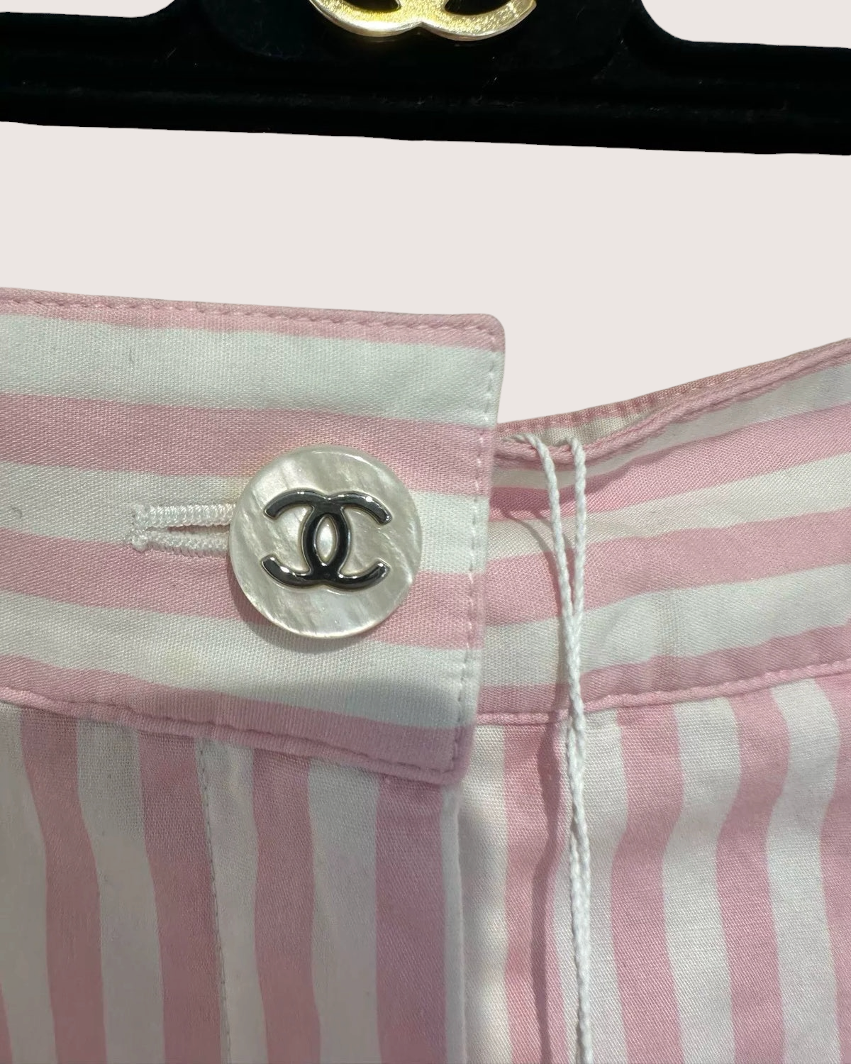 Chanel 24M Coco Beach Crystal Striped Logo Shorts Pink, White FR 40