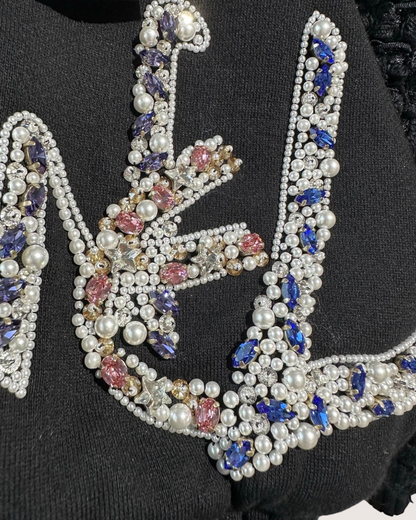 Chanel 22A Crystal-Embellished Zip-Up Tweed Jacket Black FR 34
